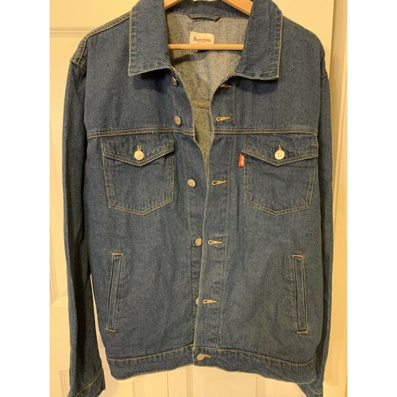 New Budweiser Denim Men’s Sz L‎ Blue Trucker Button Jean Logo Jacket NWT - Picture 4 of 11
